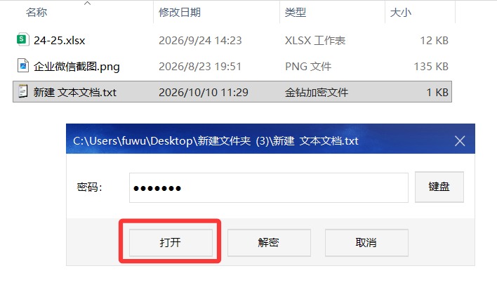 打开加密文件